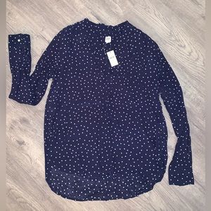 NWT Gap blouse size S navy blue with white polka dots